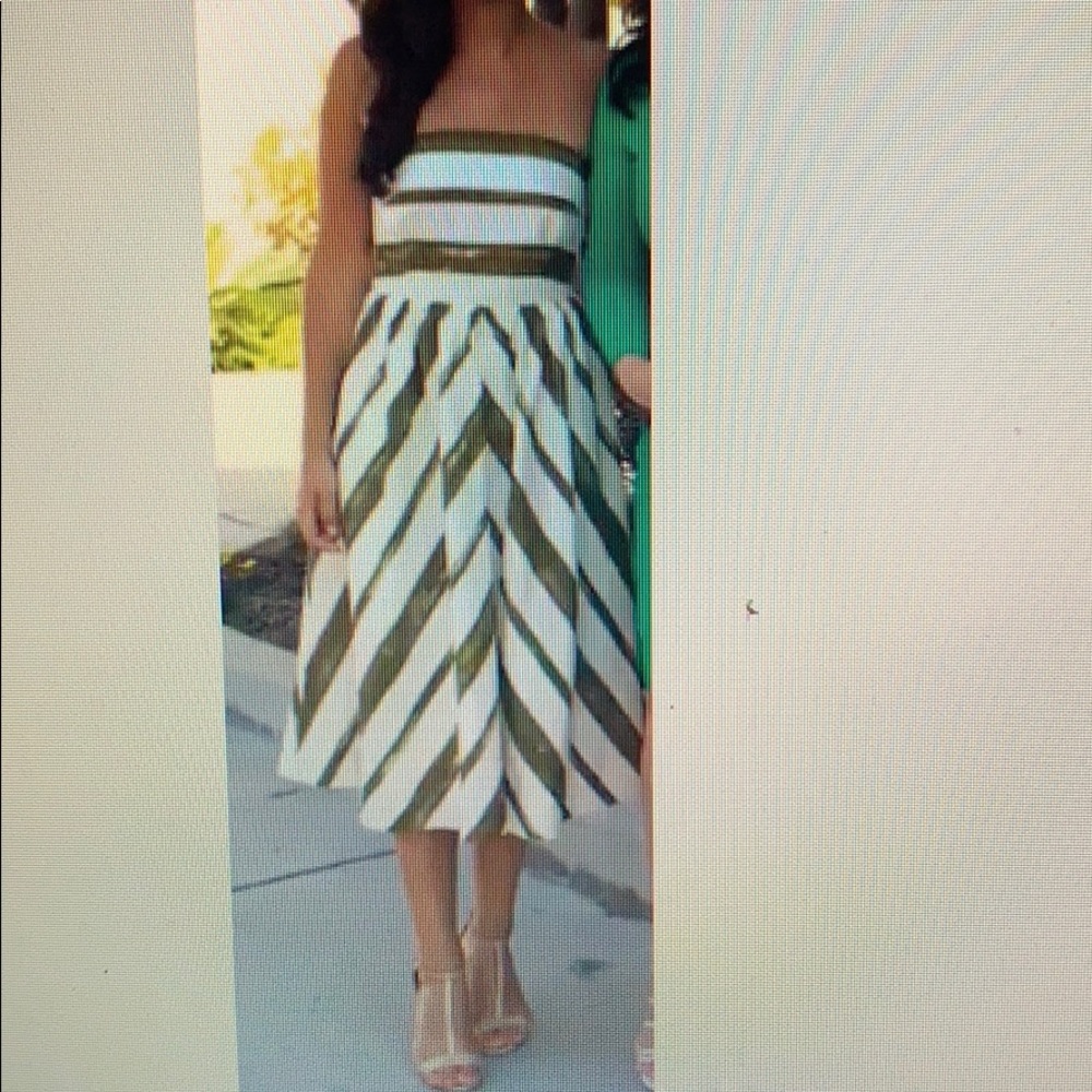 Strapless Green & White Striped Summer Dress